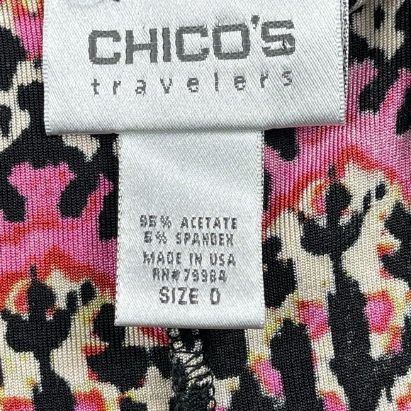 Chico’s Travelers Cardigan 0 Womens 4 Small Pink‎ Yellow Black Print Open Front - Picture 8 of 10